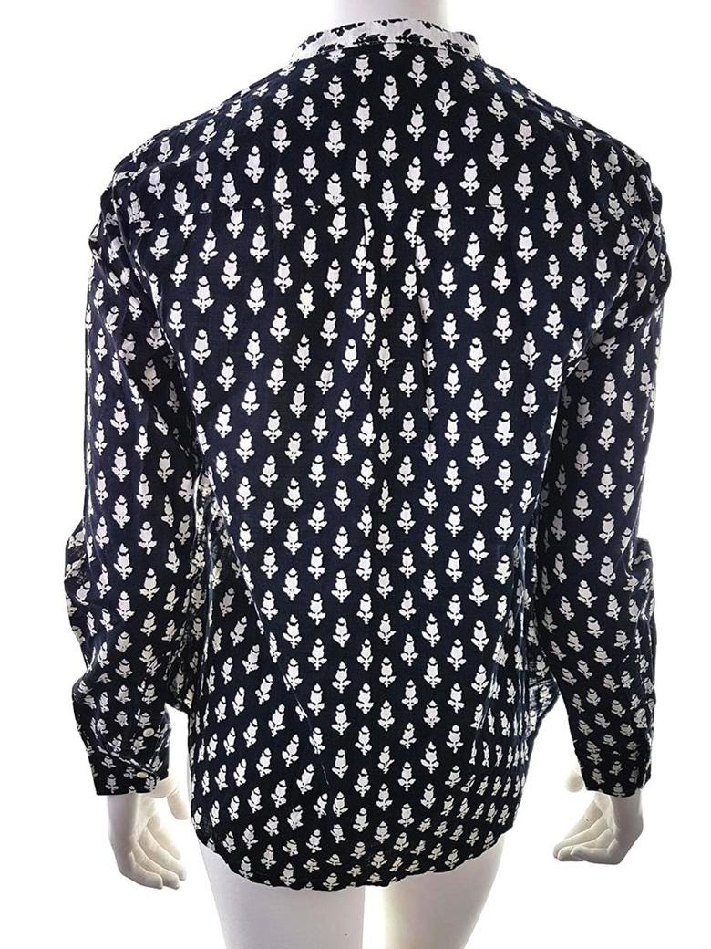 J.Crew Stl 4 Färg Svart Floral Blad Krage Popover Blus Knappar Långärmad Material Bomull 100%