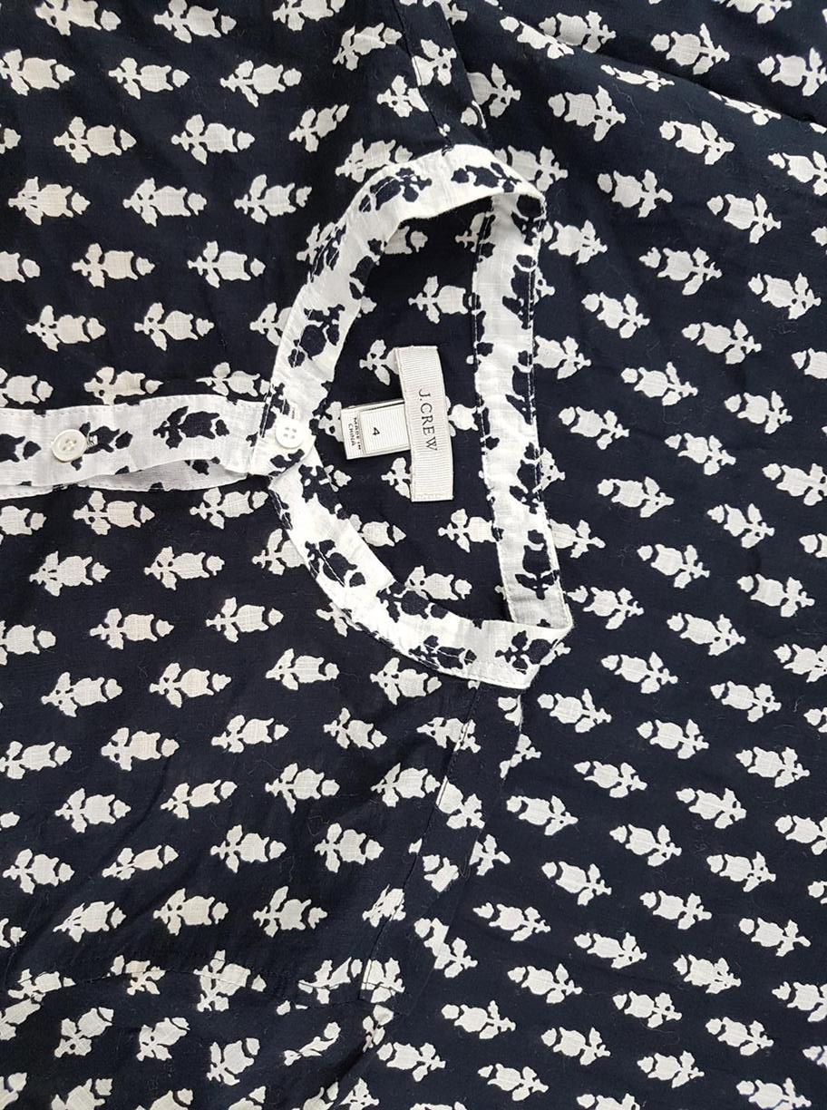 J.Crew Stl 4 Färg Svart Floral Blad Krage Popover Blus Knappar Långärmad Material Bomull 100%