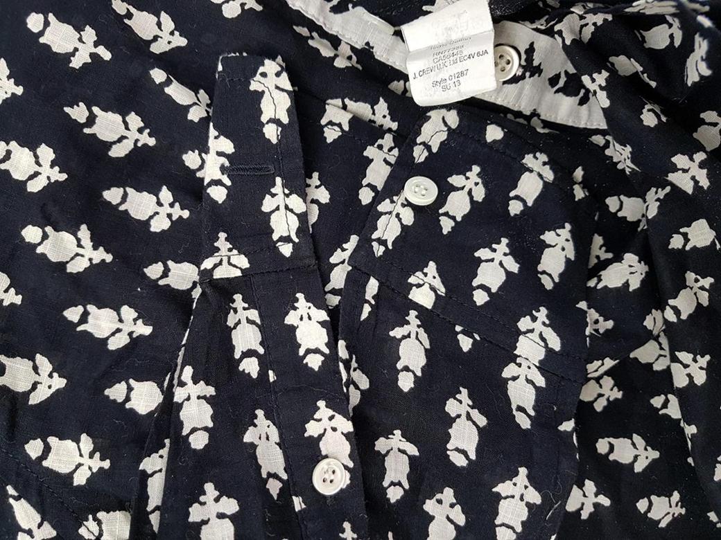 J.Crew Stl 4 Färg Svart Floral Blad Krage Popover Blus Knappar Långärmad Material Bomull 100%