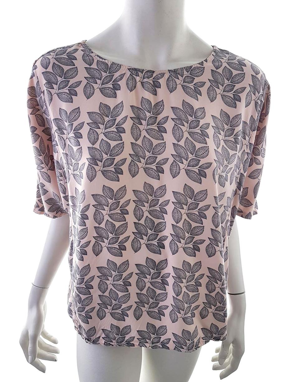 Saint tropez Stl S Färg Rosa Floral Blad Rund urringning Blus Kortärmad Material Viskos 100%