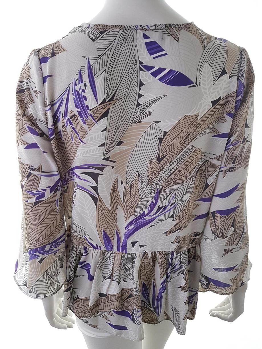 BIK BOK Stl S Färg Beige Floral Blad V-ringning Blus ärm 3/4