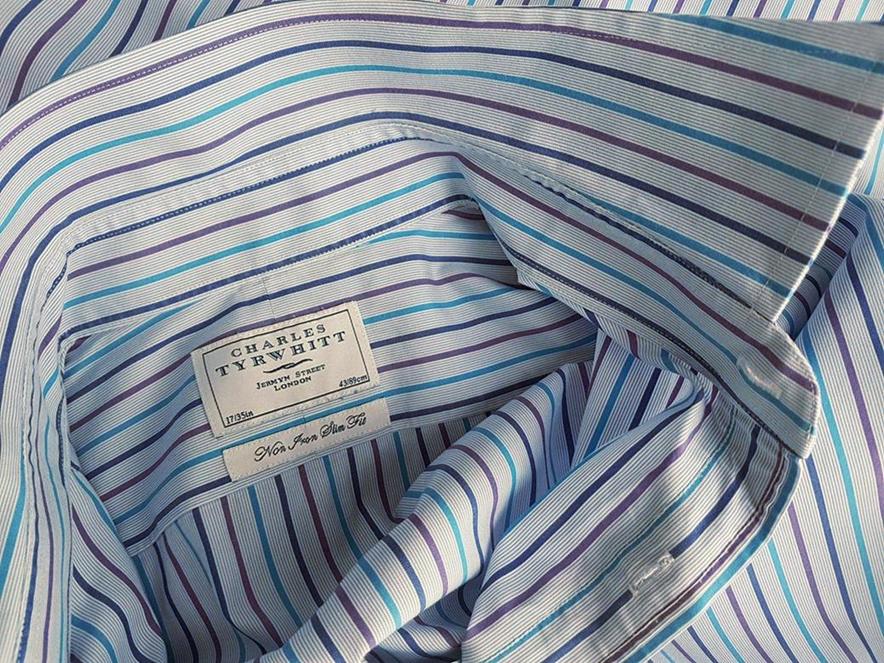 Charles Tyrwhitt Stl 43 Färg Blå Krage Herr Skjorta, elegant Långärmad Material Bomull 100%