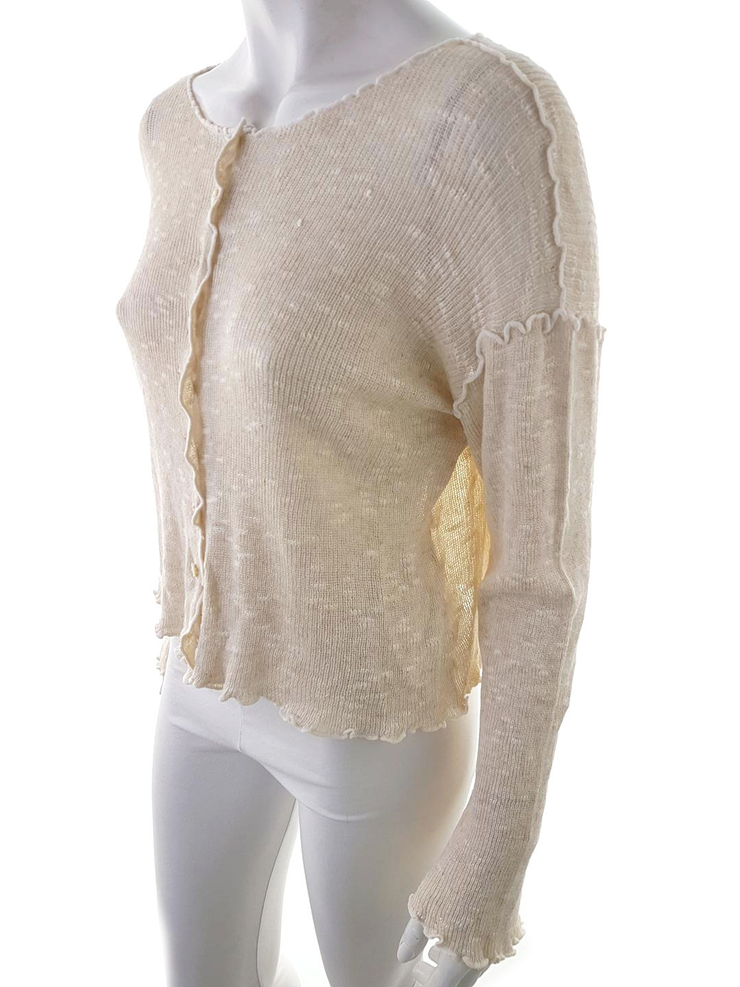 Namaste Stl M/L Färg Beige Båtringning Knäppt kofta Långärmad Material Rayon 100% Finstickat