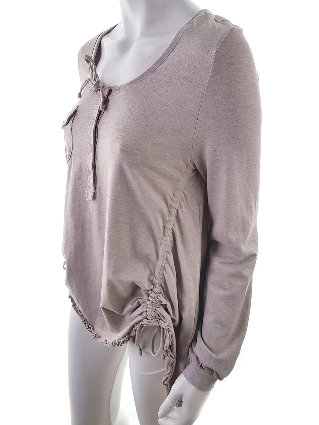 CHILLNORWAY Stl L Färg Beige Rund urringning Popover Blus Knappar Långärmad Material Lyocell