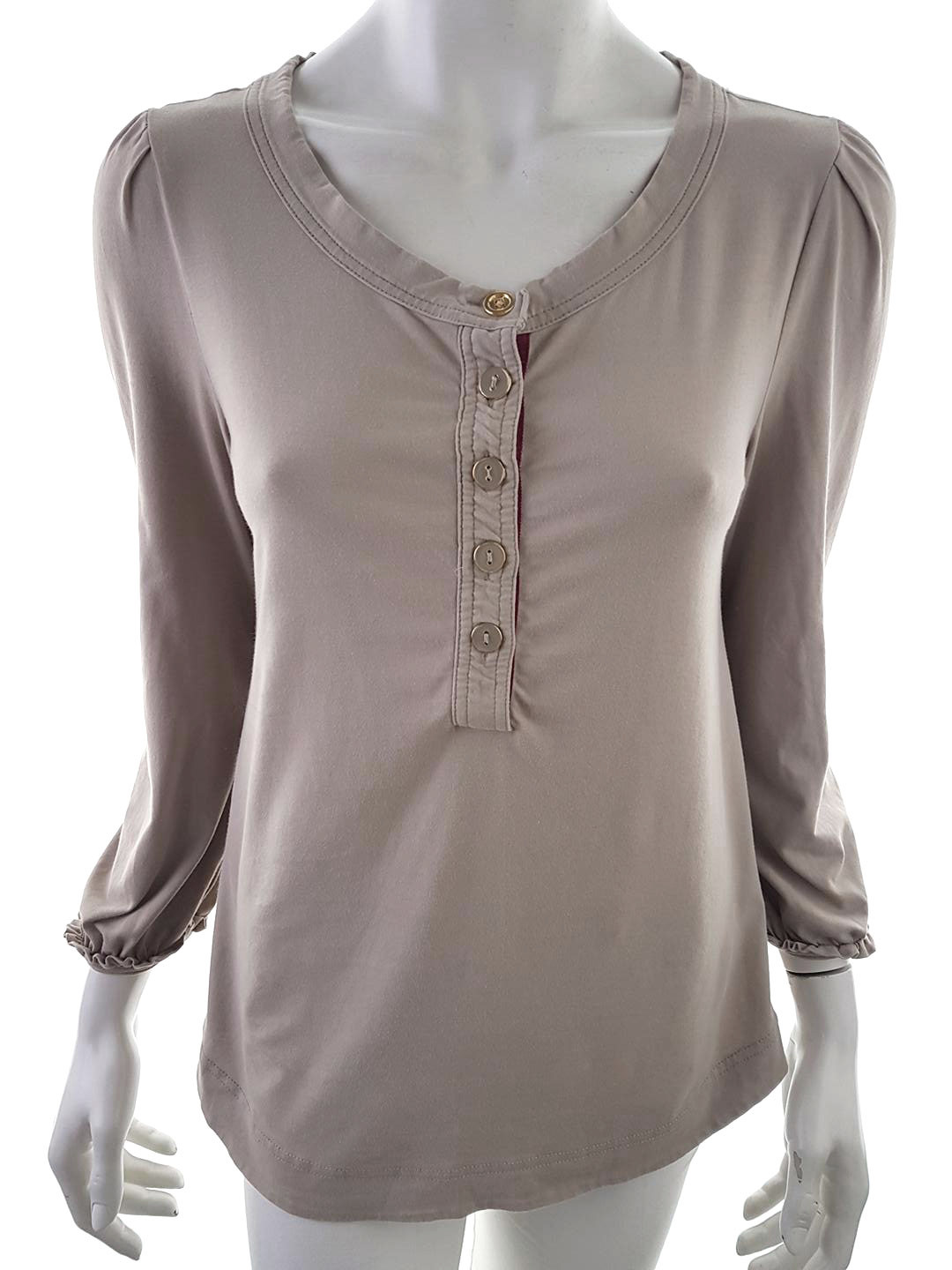 Joules Stl M Färg Beige Rund urringning Popover Blus Knappar ärm 3/4 Material Bomull