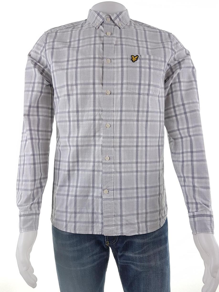 Lyle & Scott Stl M Färg Grå Krage Herr skjorta, casual Långärmad Material Bomull 100%