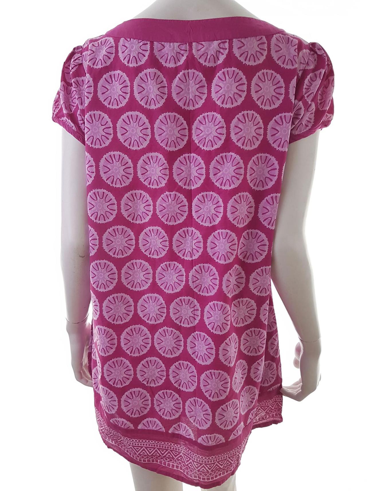 Happy by Damart Stl XL Färg Rosa Geometrisk Rund urringning Tunika blus Kortärmad