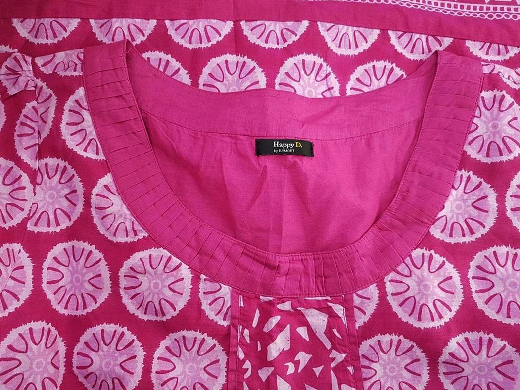 Happy by Damart Stl XL Färg Rosa Geometrisk Rund urringning Tunika blus Kortärmad