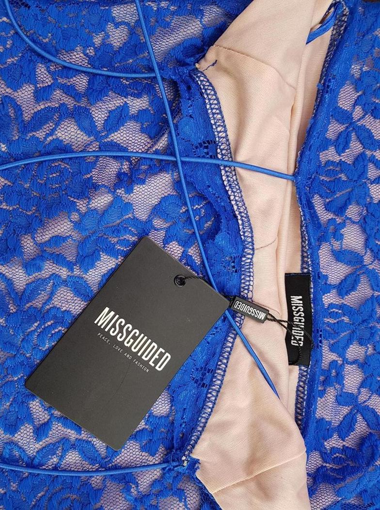 Missguided Stl 38 Färg Blå Axelbandslös Kroppsnära Klänning Ärmlös Midi