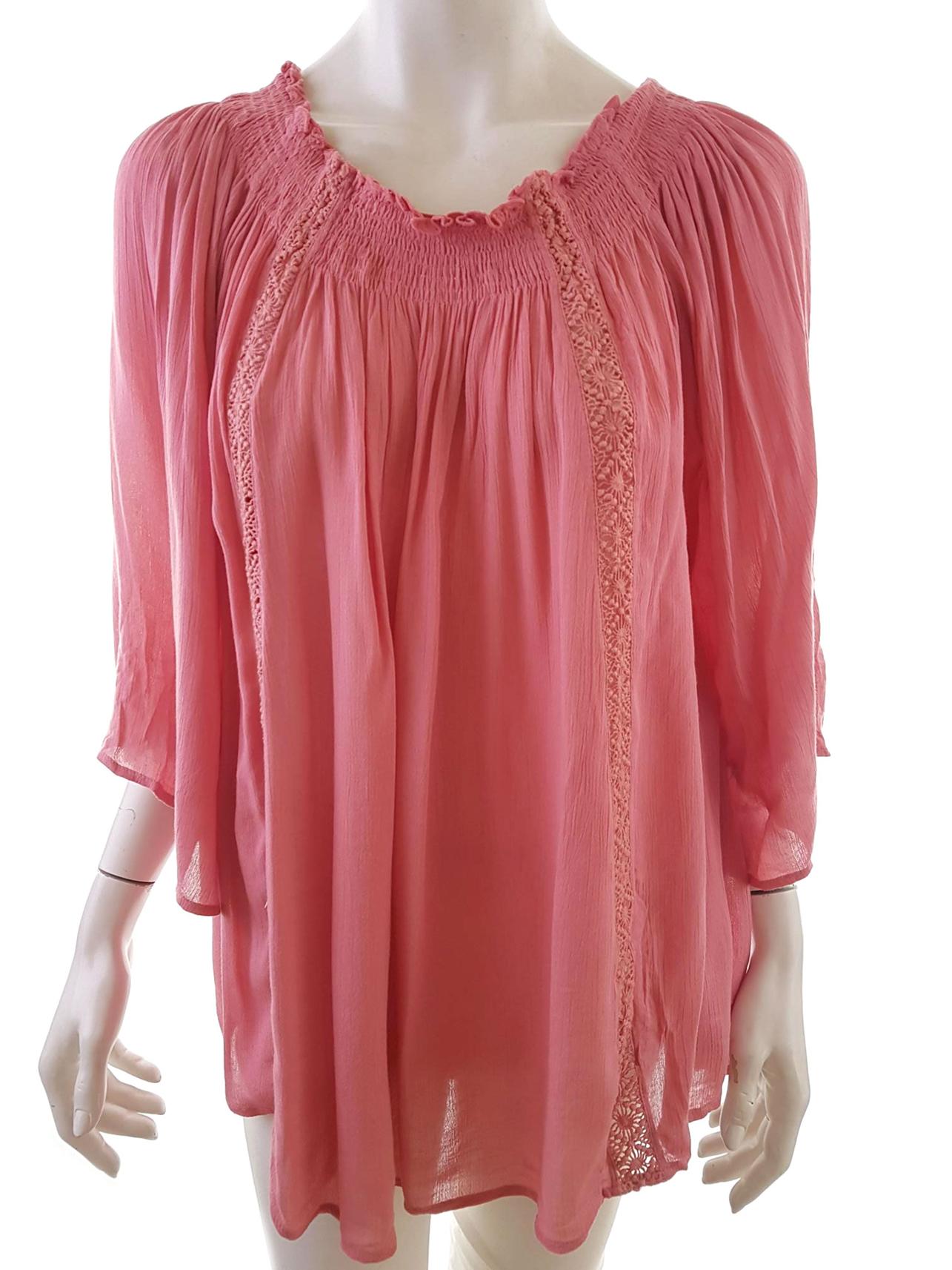 Miss Milla Stl M Färg Rosa Rund urringning Tunika blus ärm 3/4 Material Viskos 100%