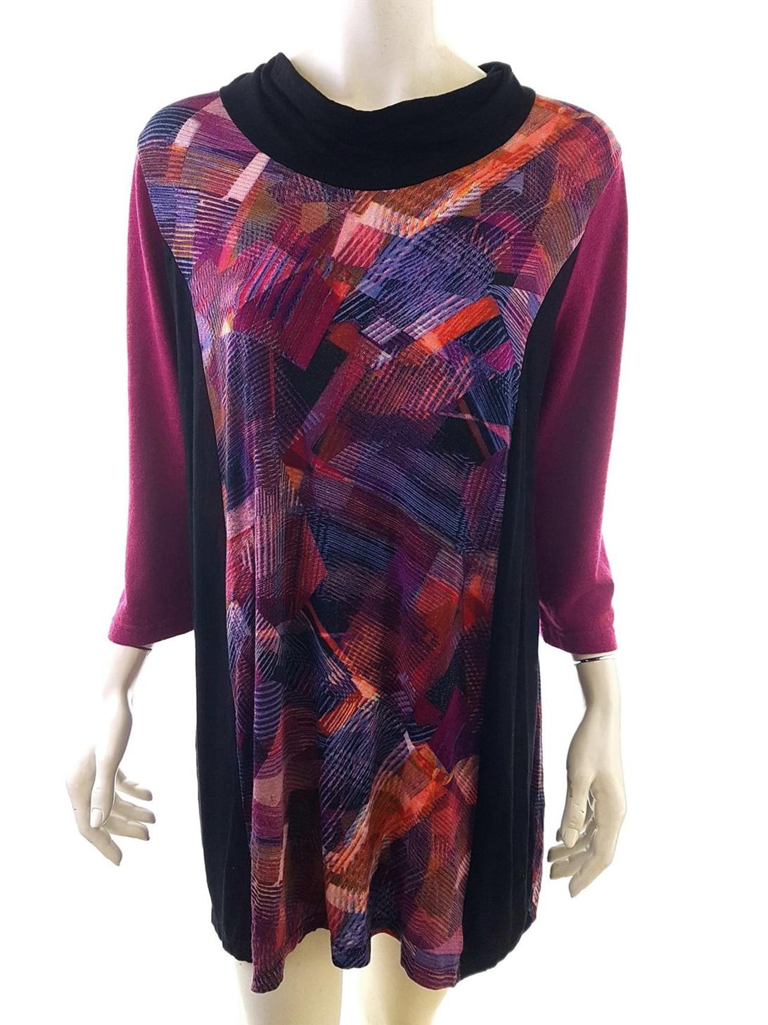 Ciso Stl L Färg Fuchsia Geometrisk Draperad Tunika blus ärm 3/4 Material Viskos