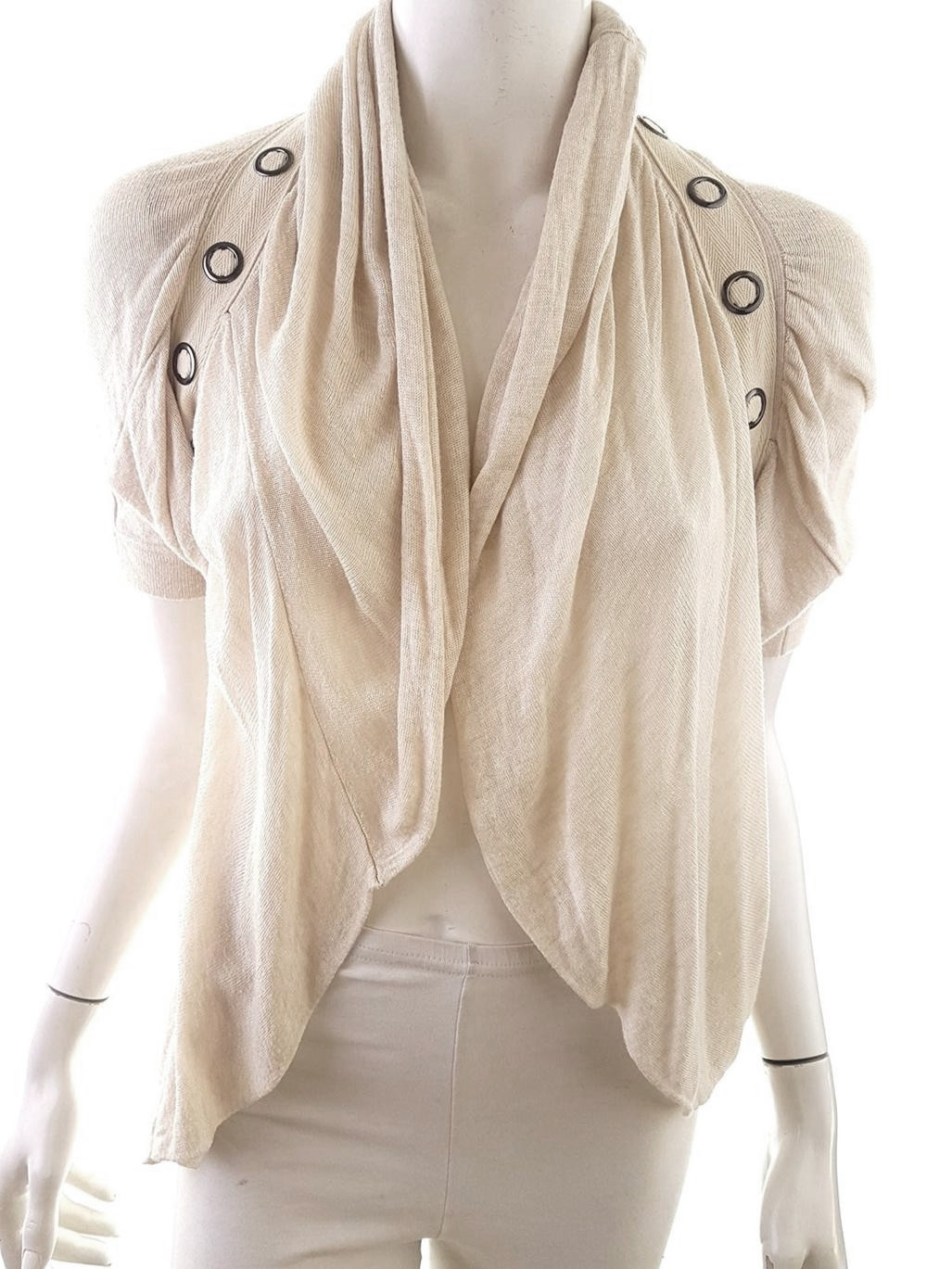 Guess Stl XS Färg Beige V-ringning Lång öppen kofta Kortärmad Material Rayon 100% Finstickat