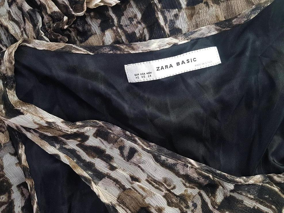 ZARA BASIC Stl XS Färg Brun Rund urringning A-linje Klänning Ärmlös Knälängd Material Siden 100%