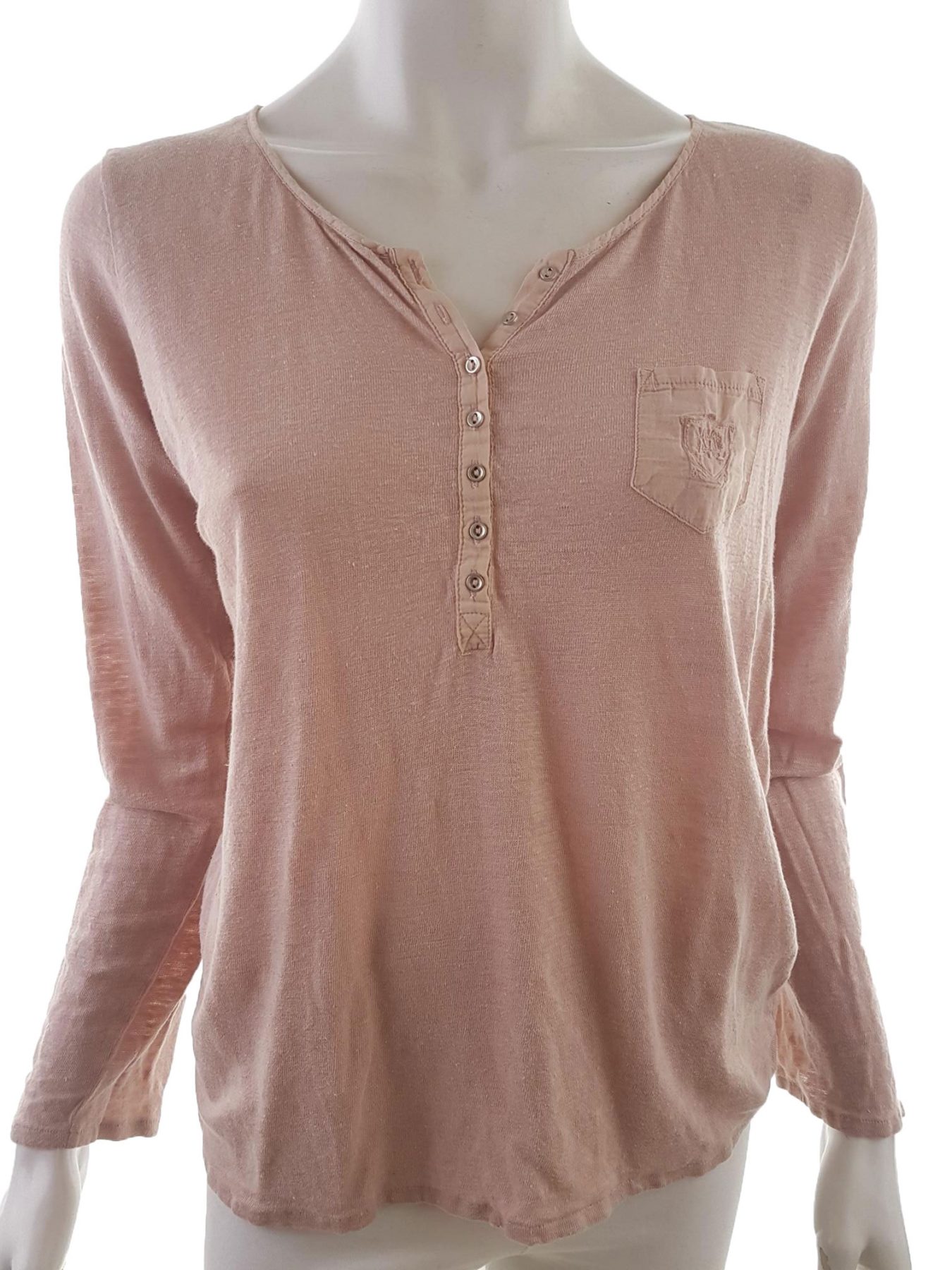 Massimo dutti Stl L Färg Pudrig Rosa V-ringning Popover Blus Knappar Långärmad