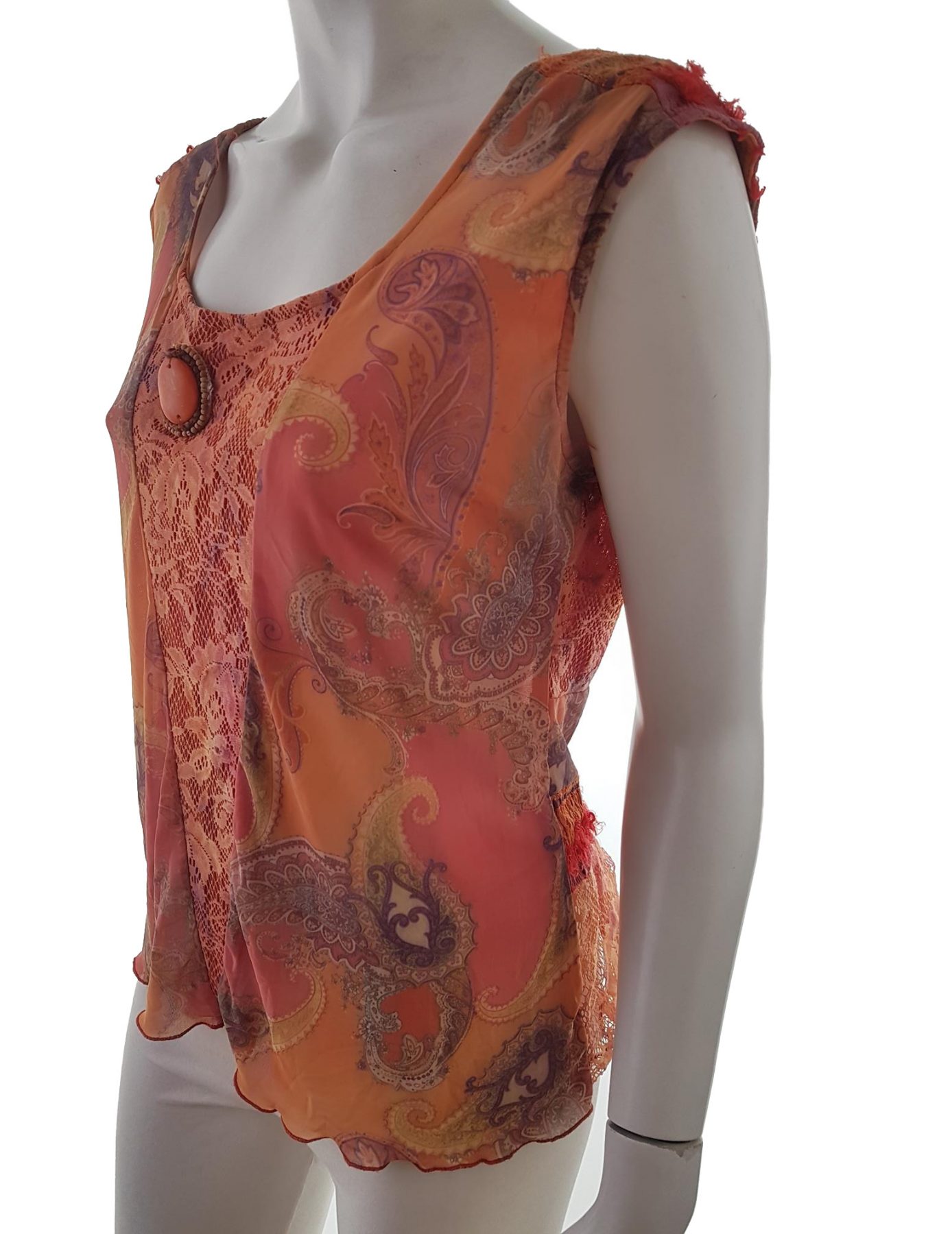 CoCoMenthe Stl 4 (L) Färg Orange Paisley Rund urringning Blus Ärmlös