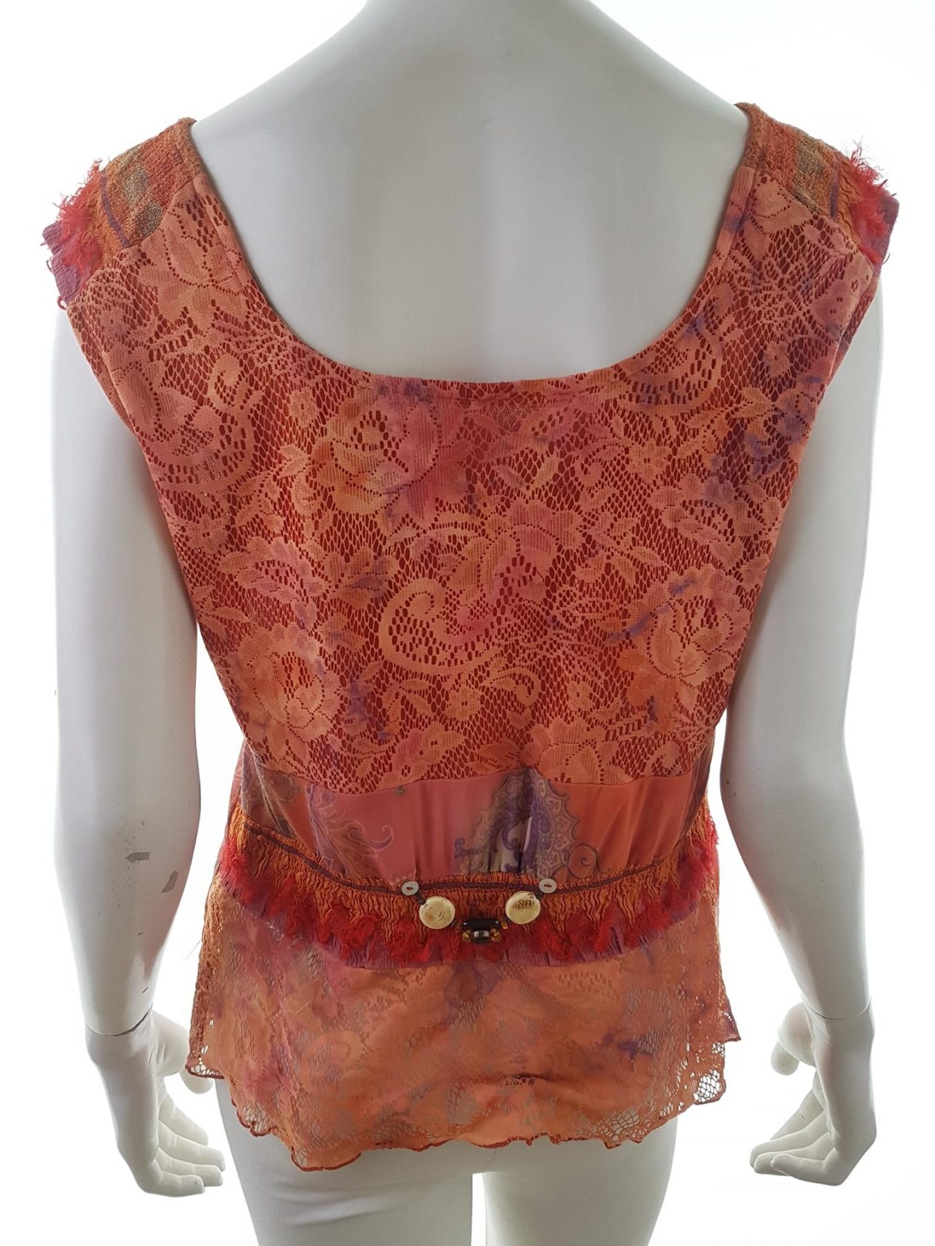 CoCoMenthe Stl 4 (L) Färg Orange Paisley Rund urringning Blus Ärmlös