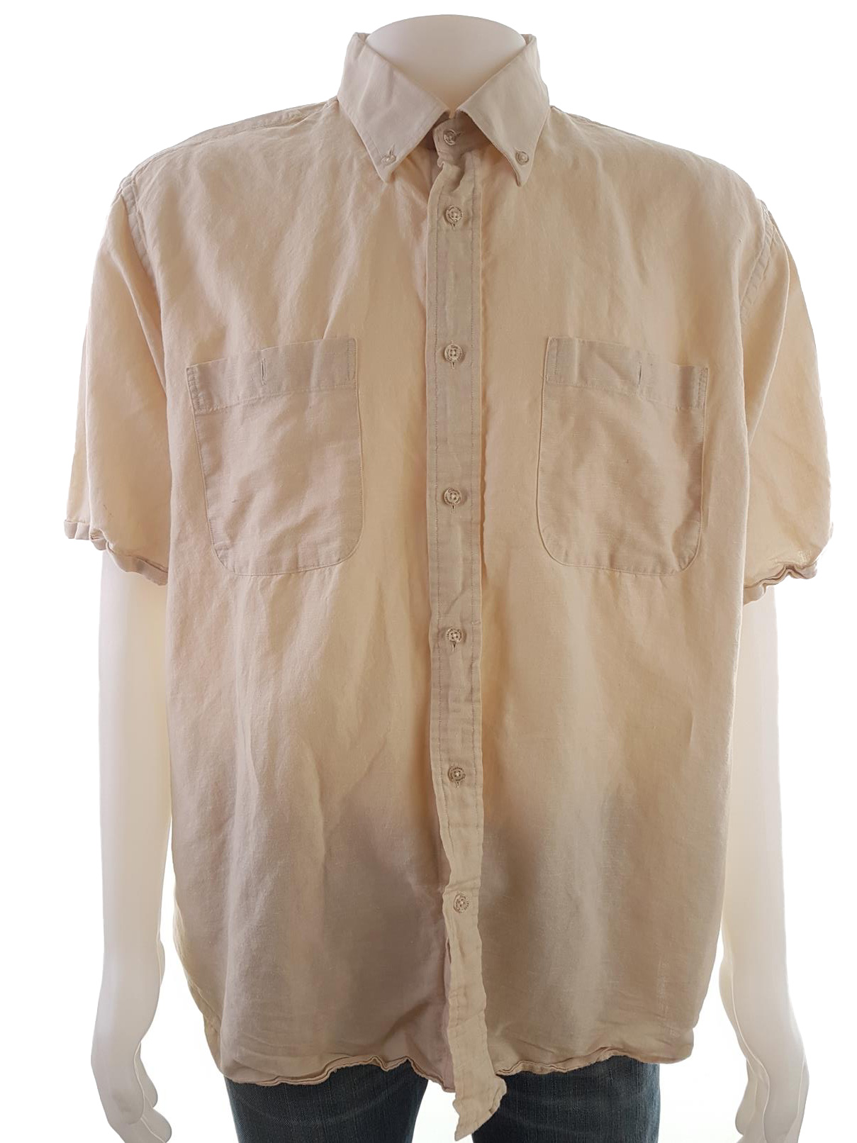 Emidio Tucci Stl XXL Färg Beige Krage Herr skjorta, casual Kortärmad Material Lin