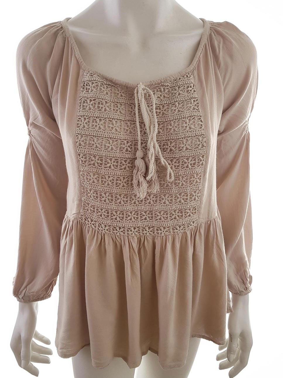 Tina Wodstrup Stl S Färg Beige Kvadratisk urringning Peplum Blus Långärmad Material Rayon 100%