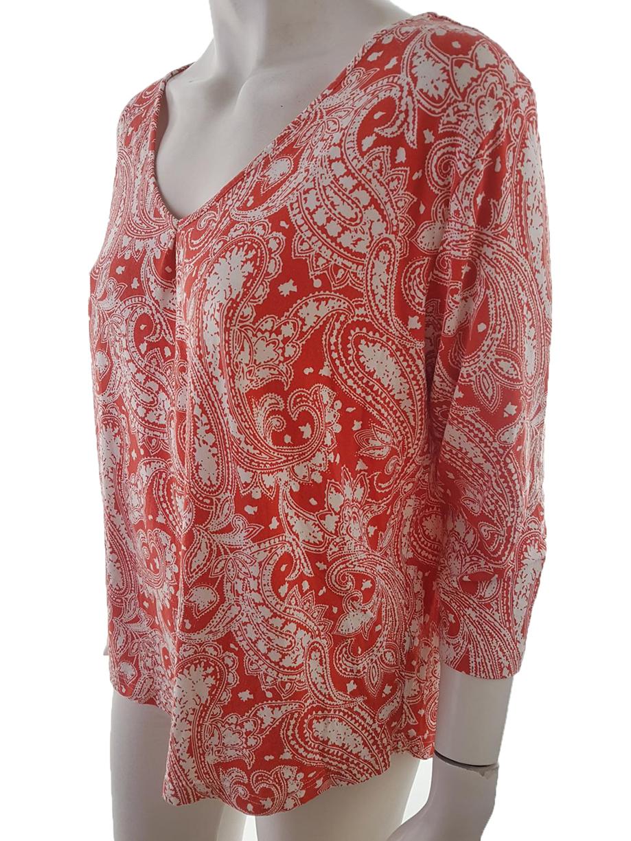 Flash Woman Stl L Färg Röd Paisley V-ringning Blus ärm 3/4 Material Viskos