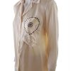 DONNA ENRICA Stl XL Färg Beige Geometrisk Krage Knäppt Skjort Blus Långärmad Material Siden 100%