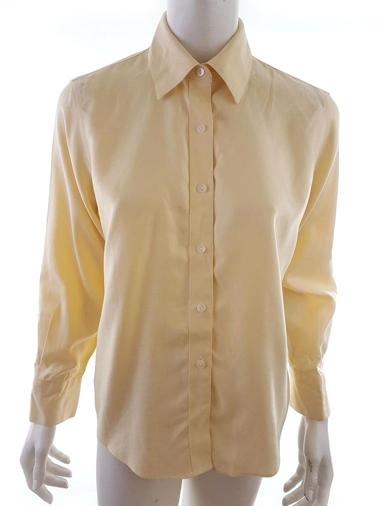 Talbots Stl 8 Färg Beige Krage Knäppt Skjort Blus Långärmad Material Bomull 100%