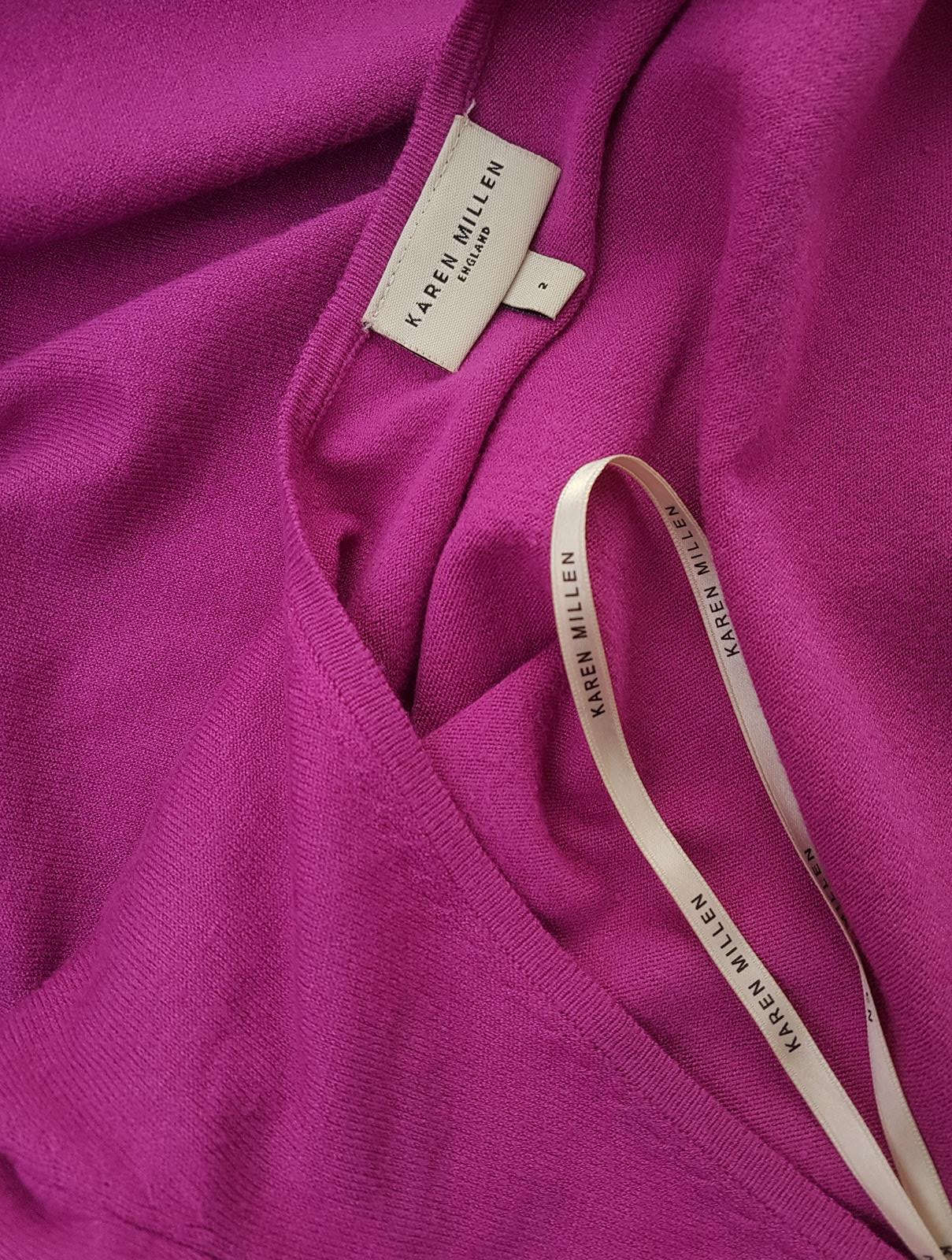 KAREN MILLEN Stl 38 Färg Fuchsia Rund urringning Stickad Klänning ärm 3/4 Knälängd Material Viskos