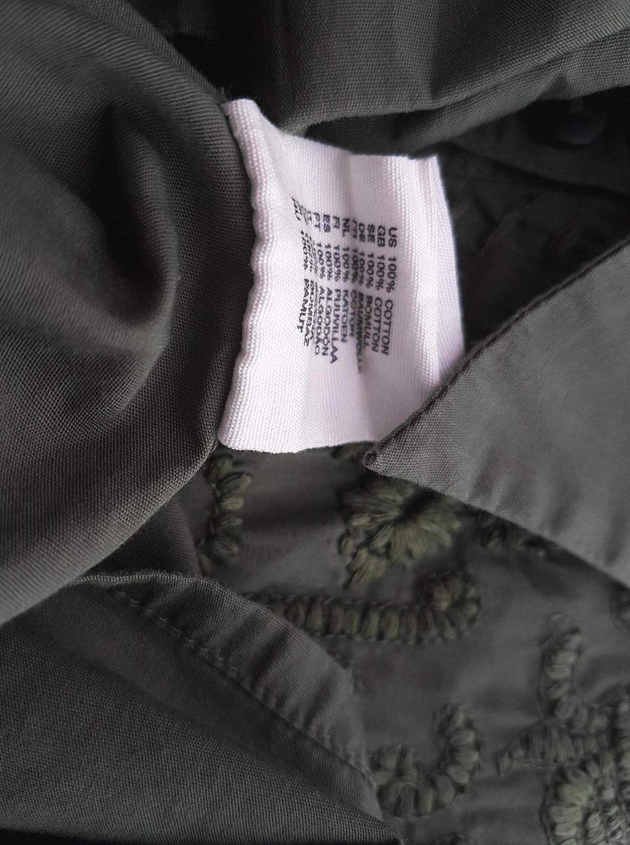 H&m Stl 42 Färg Khaki Krage Popover Tunika Blus Långärmad Material Bomull 100%