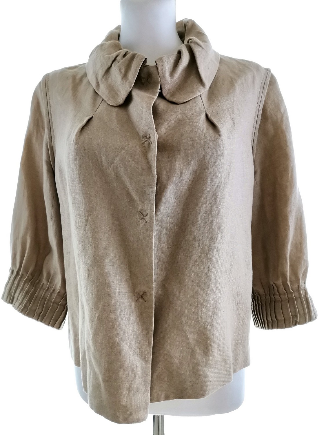 Zara Stl L Färg Khaki Krage Öppen kavaj ärm 3/4 Material Lin 100%