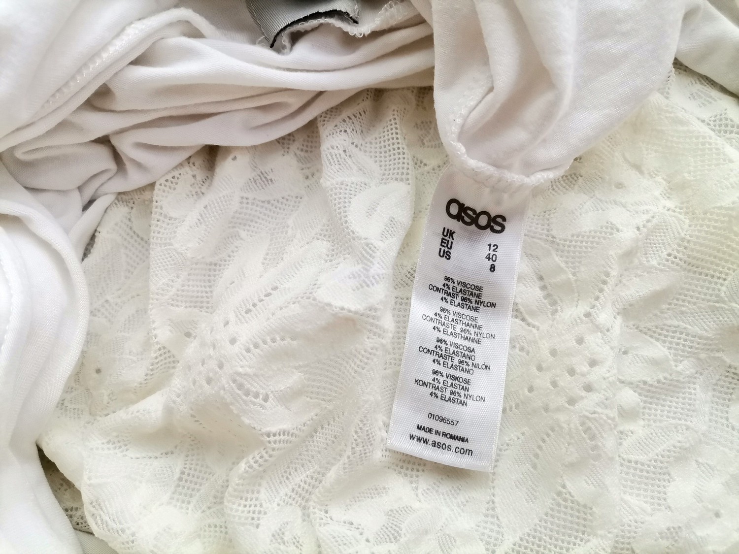 ASOS Stl 12 (40) Färg Vit Rund urringning Mini Klänning Ärmlös Kort Material Viskos