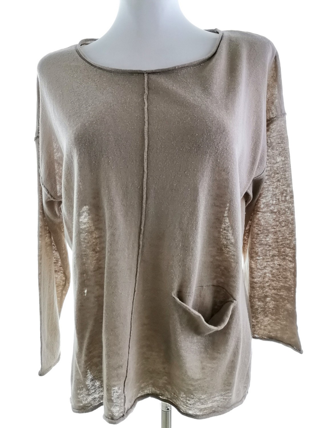 Gudrun Sjödén Stl S Färg Beige Rund urringning Blus ärm 3/4 Material Lin