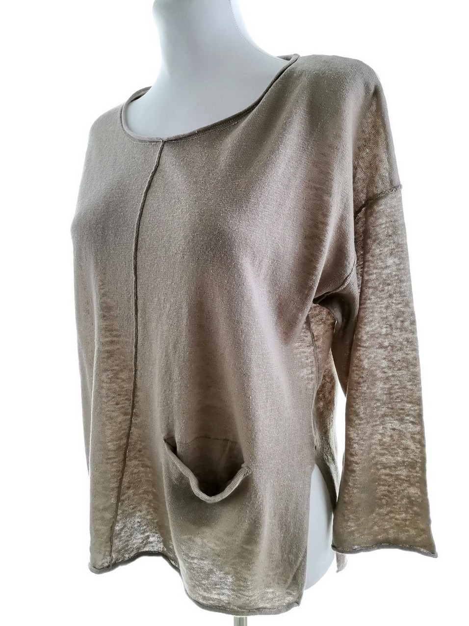 Gudrun Sjödén Stl S Färg Beige Rund urringning Blus ärm 3/4 Material Lin