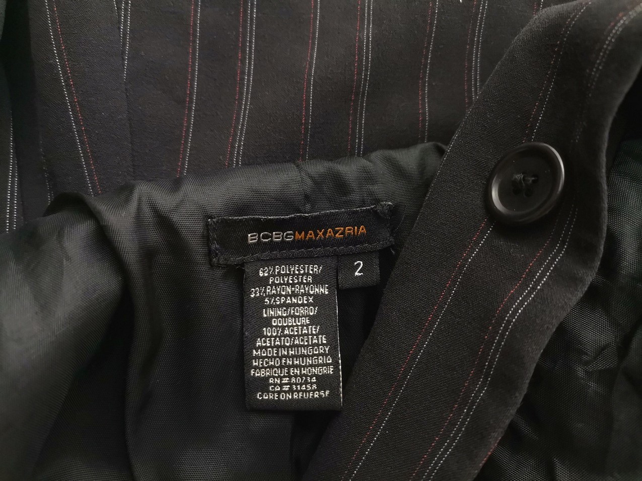 BCBG MAXAZRIA Stl 2 (36) Färg Svart Ränder Krage Kavaj med knappar Långärmad