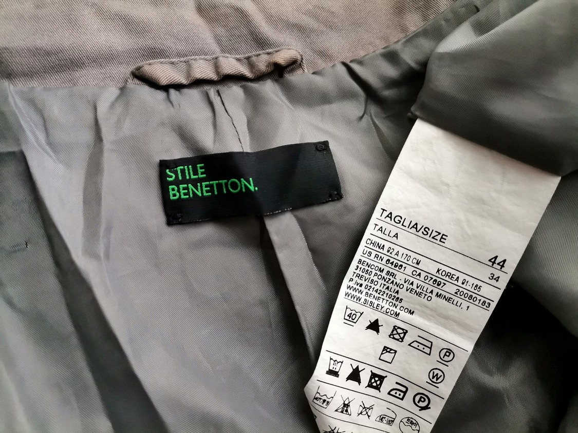 Stile Benetton Stl 44 Färg Grå Kappa Långärmad Material Bomull 100%