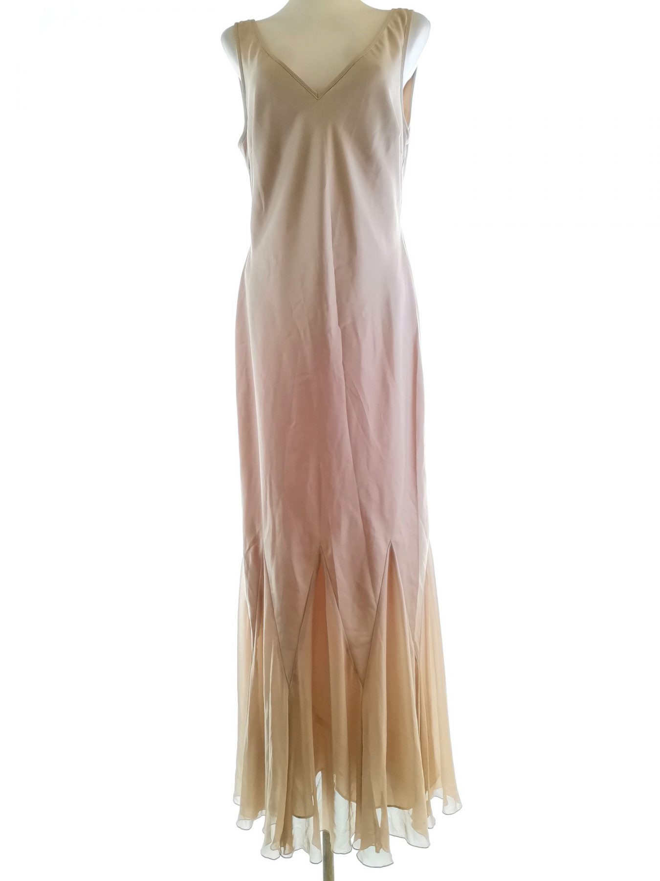 Amanda Wakeley Stl 14 (40) Färg Beige V-ringning Maxi Klänning Ärmlös Lång