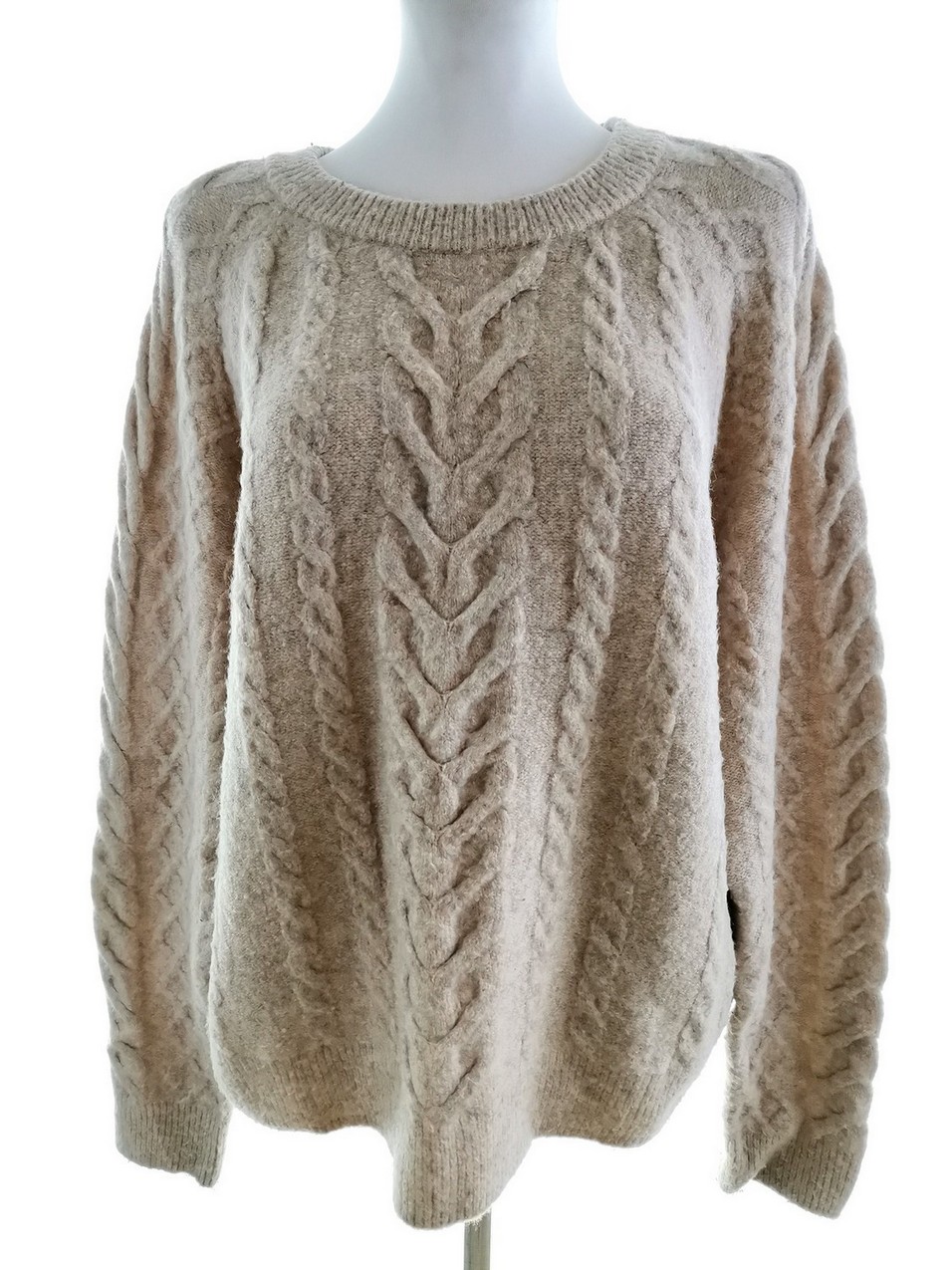 H&m Stl M Färg Beige Rund hals Tröja Långärmad Material Akryl Våffelstickat