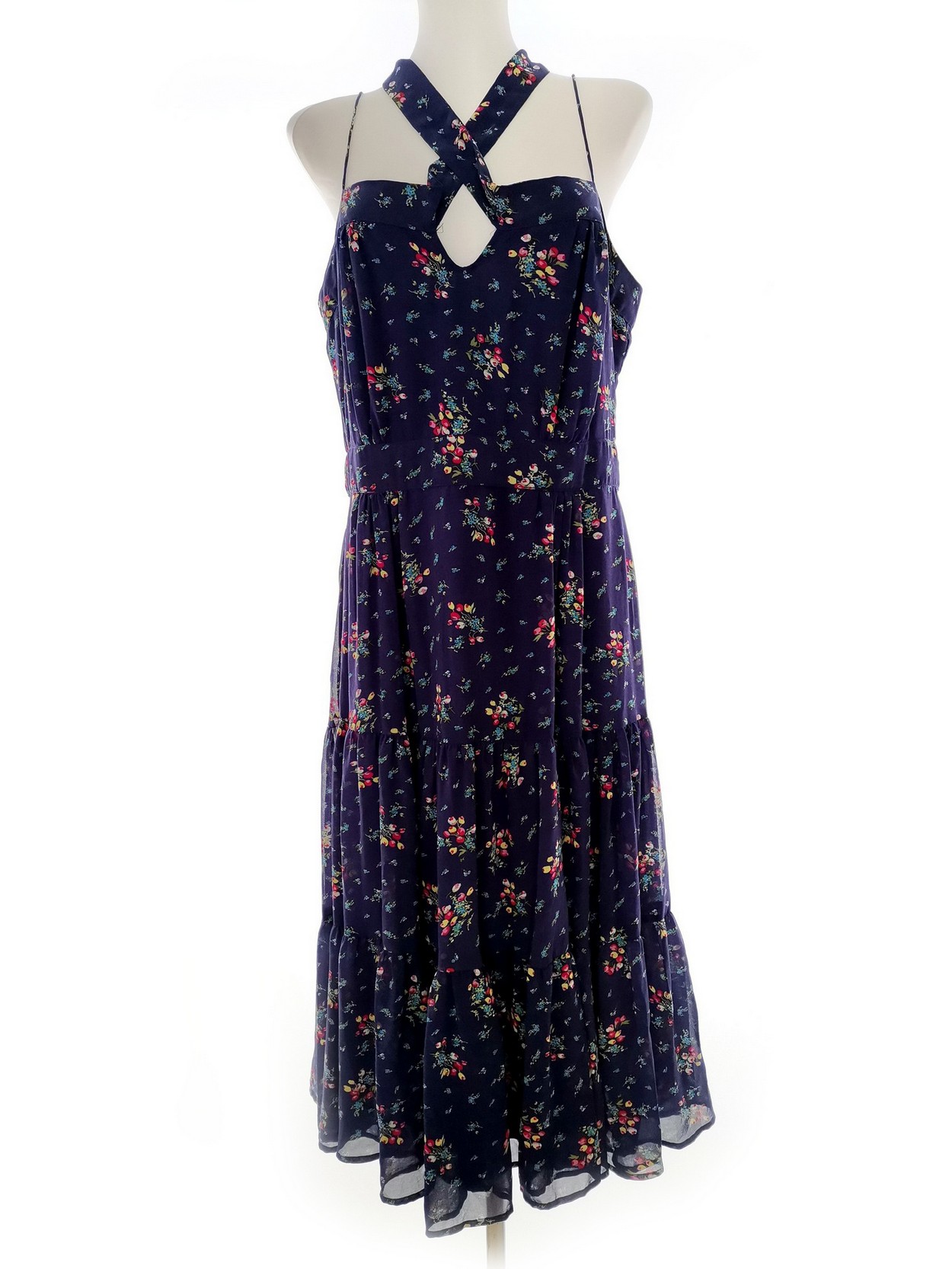 Vintage Stl 16 (44) Färg Lila Halter Maxi Klänning Ärmlös Lång