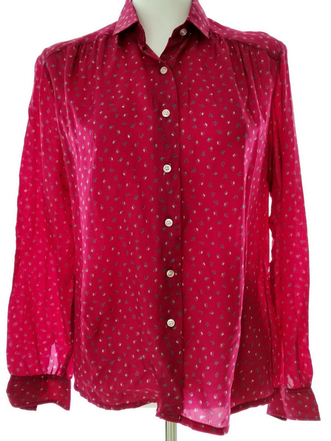 Claude D’Alban Paris Stl 40 Färg Fuchsia Geometrisk Krage Knäppt Skjort Blus Långärmad