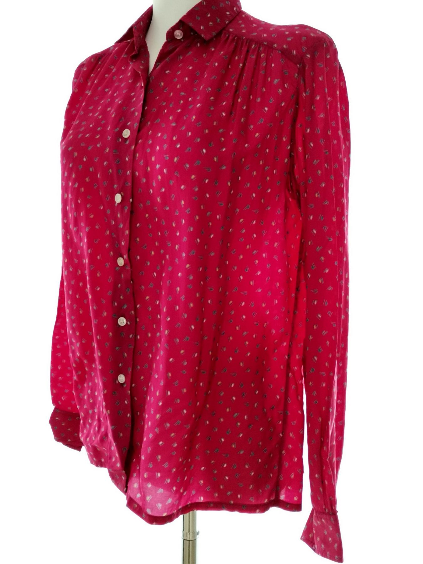 Claude D’Alban Paris Stl 40 Färg Fuchsia Geometrisk Krage Knäppt Skjort Blus Långärmad