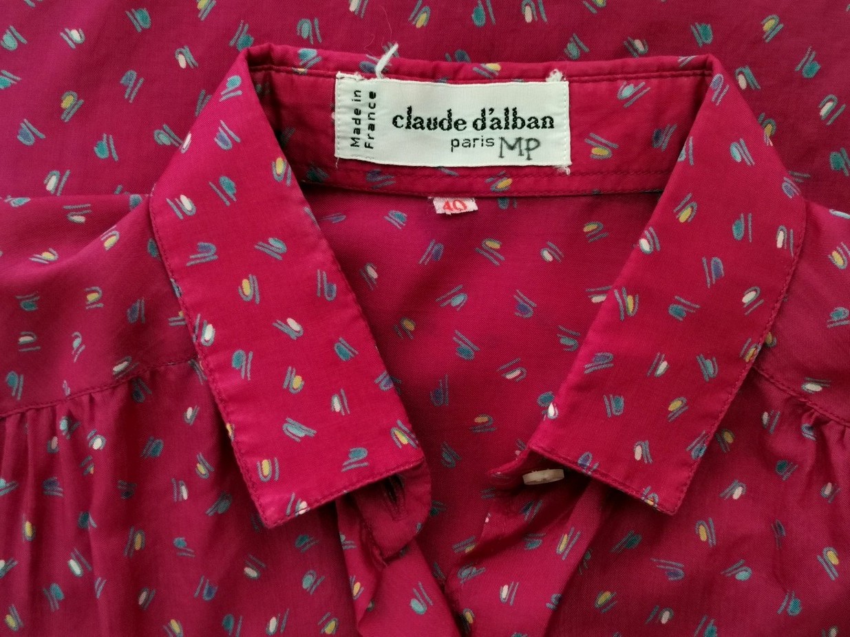 Claude D’Alban Paris Stl 40 Färg Fuchsia Geometrisk Krage Knäppt Skjort Blus Långärmad