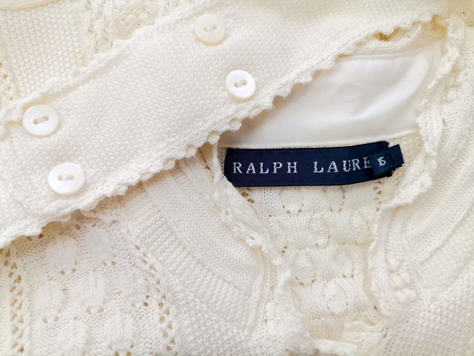 Ralph Lauren Stl XS Färg Elfenben Krage Knäppt Blus Långärmad Material Bomull 100%