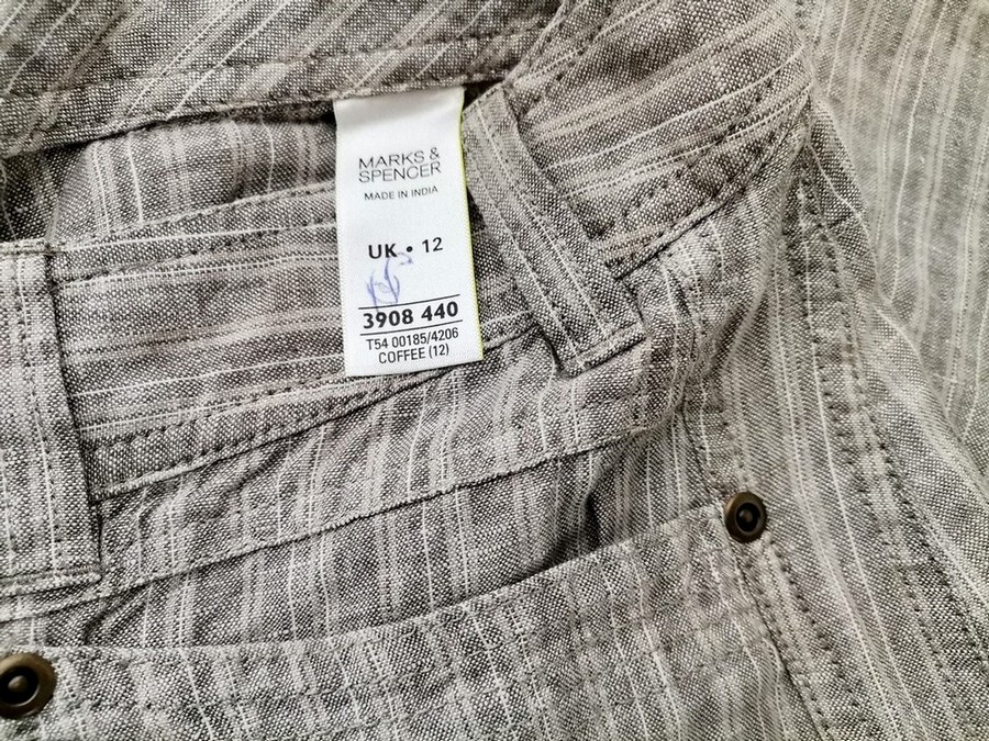 Marks&spencer Stl 12 (40) Färg Grå Ränder A-linjekjol Midi Material Lin 100%