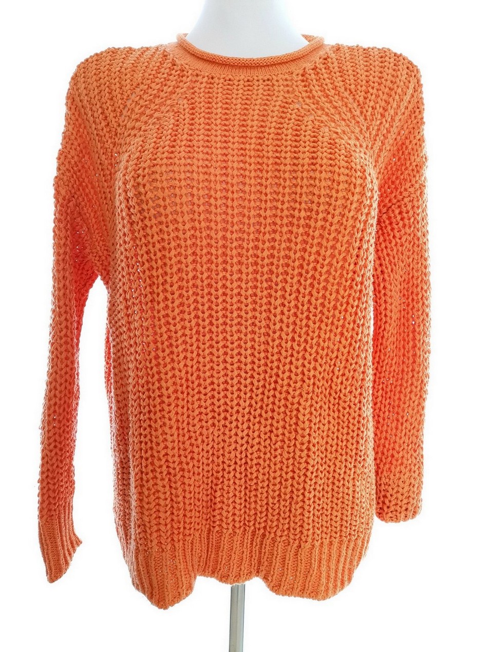 River island Stl XS Färg Orange Rund urringning Tröja ärm 3/4 Grovstickat