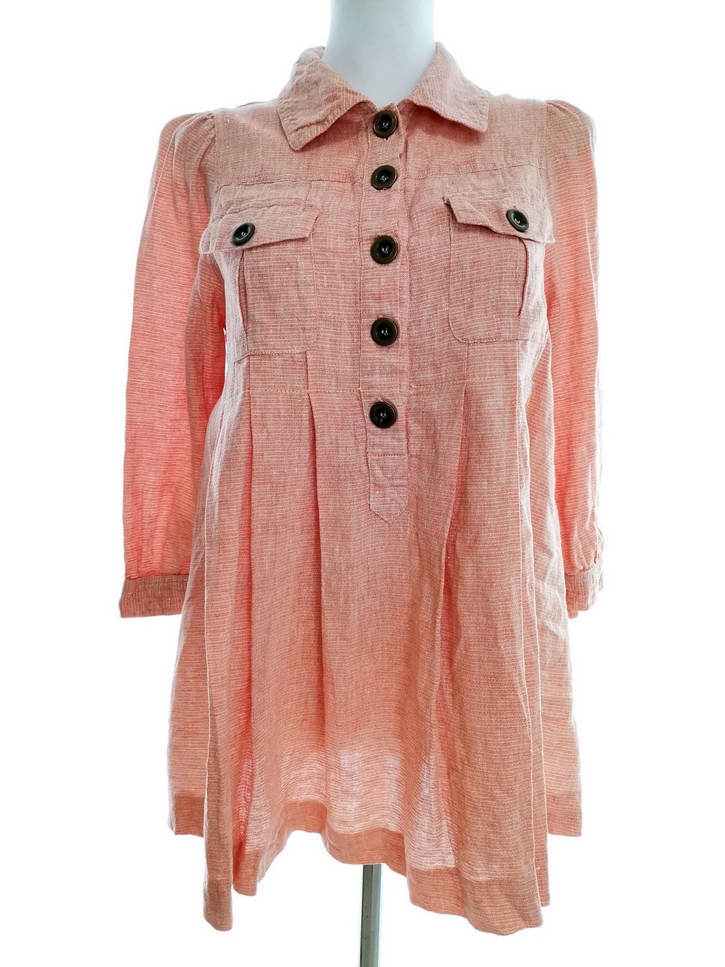 H&m Stl 36 Färg Pudrig Rosa Krage Popover Tunika Blus ärm 3/4 Material Lin