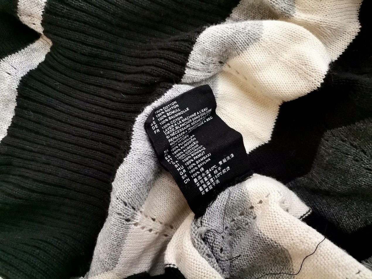 H&m Stl XS Färg Svart Fiskbensmönster Kvadratisk urringning Stickad Tunika Blus Kortärmad Material Bomull 100%