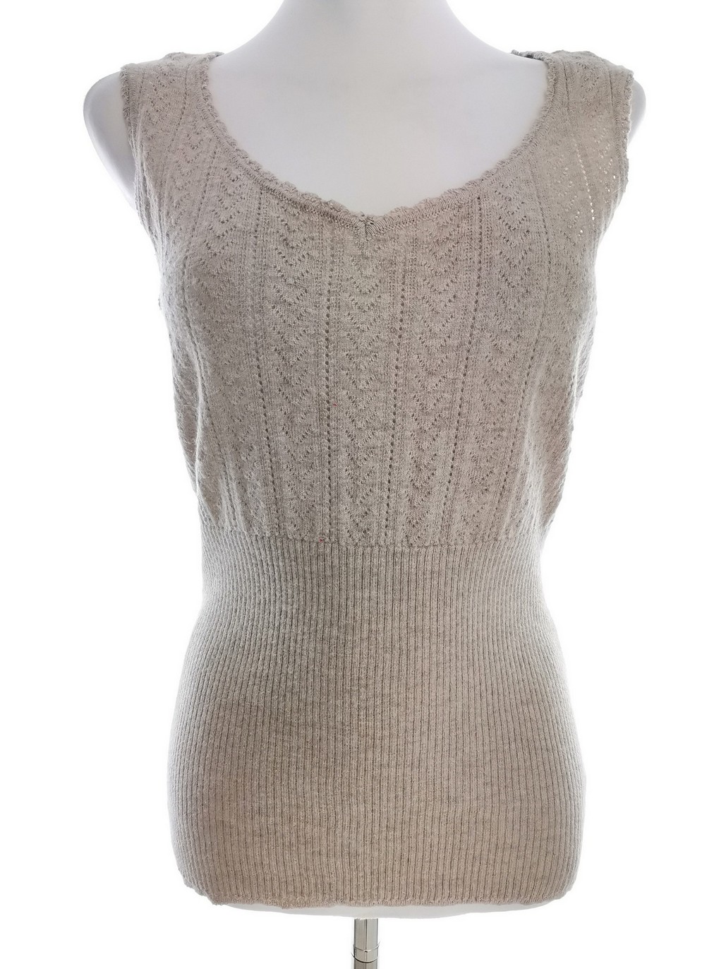 ALPACA SOCIETY Stl M Färg Beige V-ringning Stickad Blus Ärmlös