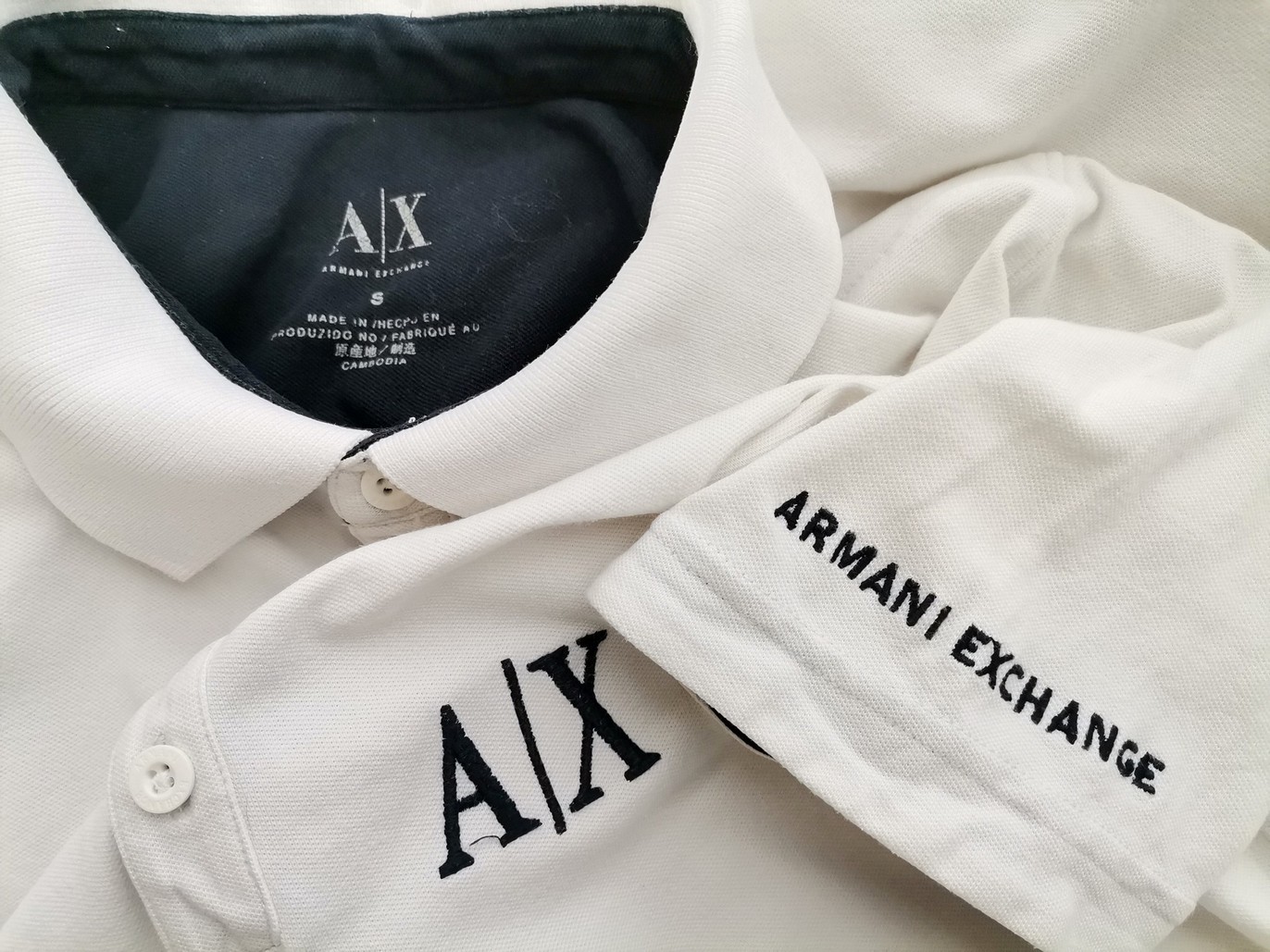 AX Armani Exchange Stl S Färg Vit Krage Pikétröja Kortärmad Material Bomull