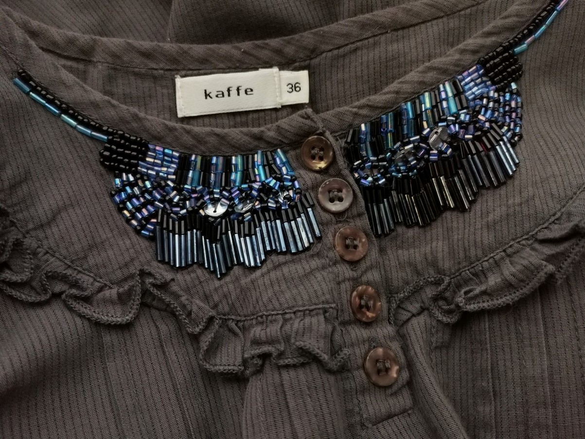 Kaffe Stl 36 Färg Grå Rund urringning Popover Tunika Blus Kortärmad Material Bomull 100%