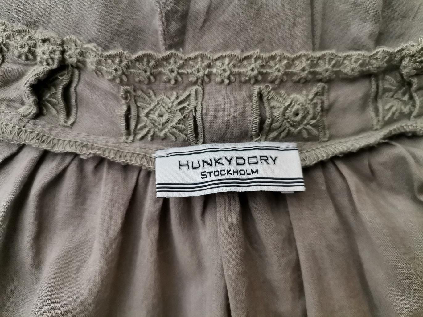 Hunkydory Stl XS Färg Khaki Split Crew Neck Blus Långärmad Material Bomull 100%