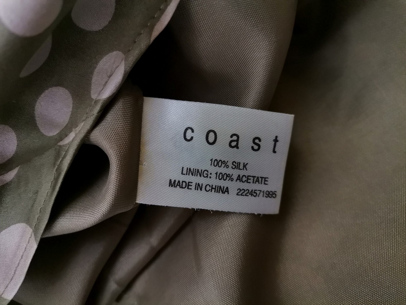 Coast Stl 8 (36) Färg Khaki Prickar V-ringning Maxi Klänning Ärmlös Lång Material Siden 100%