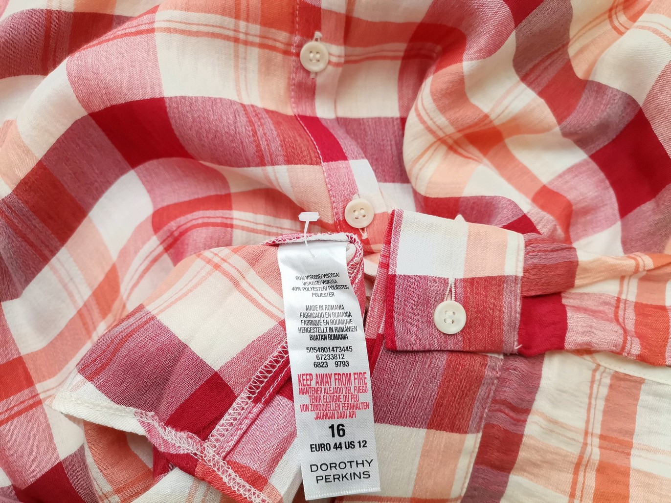 Dorothy perkins Stl 44 Färg Orange Rutigt Krage Knäppt Skjort Blus Långärmad Material Viskos